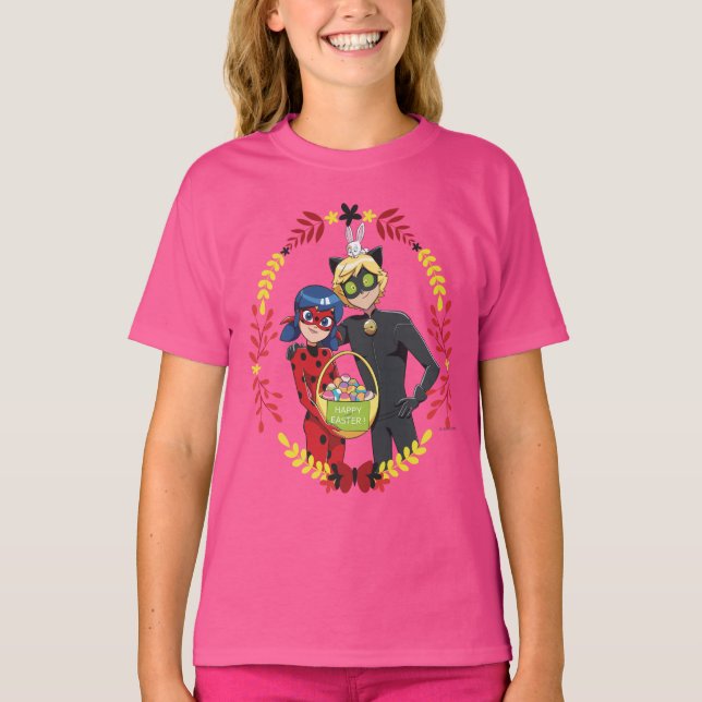 Ladybug & Cat Noir Påsk Basket T Shirt (Framsida)