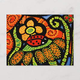Ladybug Colorful Whimsical Folk Art Cute Vykort