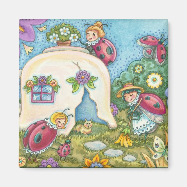 Ladybug Cottage Square MAGNET (Framsidan)