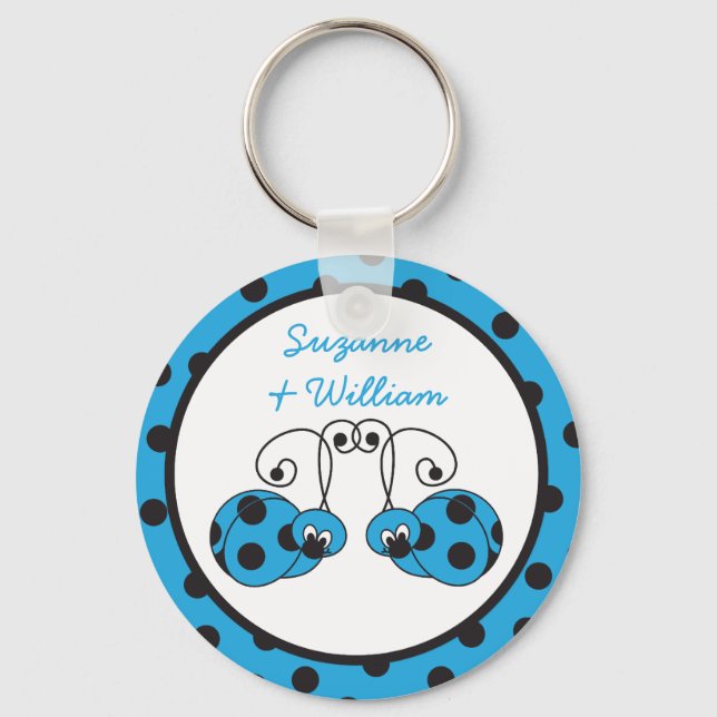 Ladybug Couple Blue Keychain Nyckelring (Framsida)