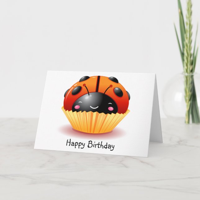 Ladybug Cupkaka Birthday Card Kort (Framsida)