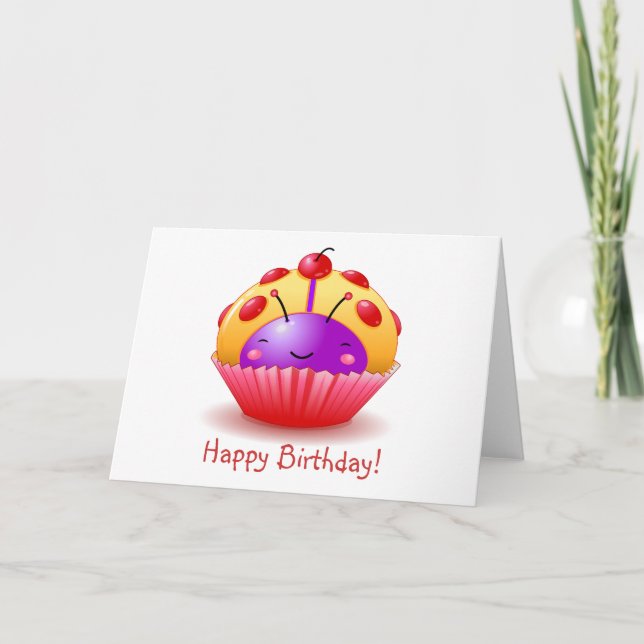 Ladybug Cupkaka Birthday Card Kort (Framsida)