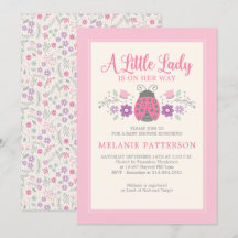 Ladybug Cute Rosa Blommigt Girl Baby Shower