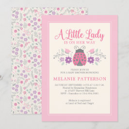 Ladybug Cute Rosa Blommigt Girl Baby Shower Inbjudningar