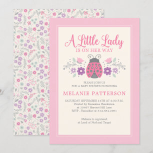 Ladybug Cute Rosa Blommigt Girl Baby Shower Inbjudningar