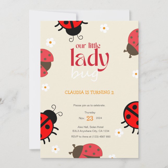 Ladybug Daisy Birthday-inbjudan Little Kryp Party Inbjudningar (Framsida)