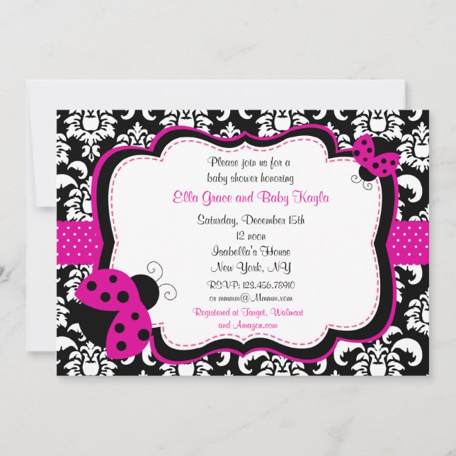 Ladybug Damask Baby Shower-inbjudningar Inbjudningar (Framsida)
