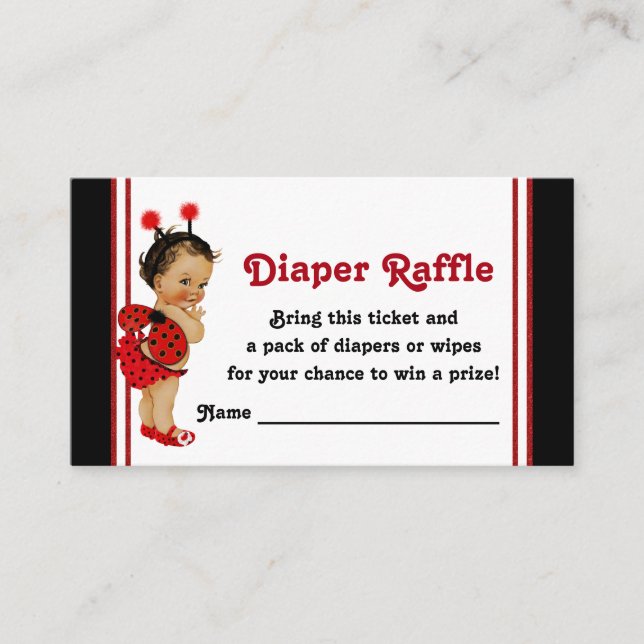 Ladybug Diaper Raffle Biljett Ethnic Flicka Tilläggskort (Framsida)
