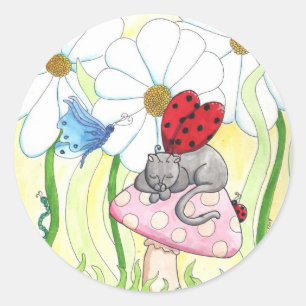 Ladybug Fairy Cat Runt Klistermärke