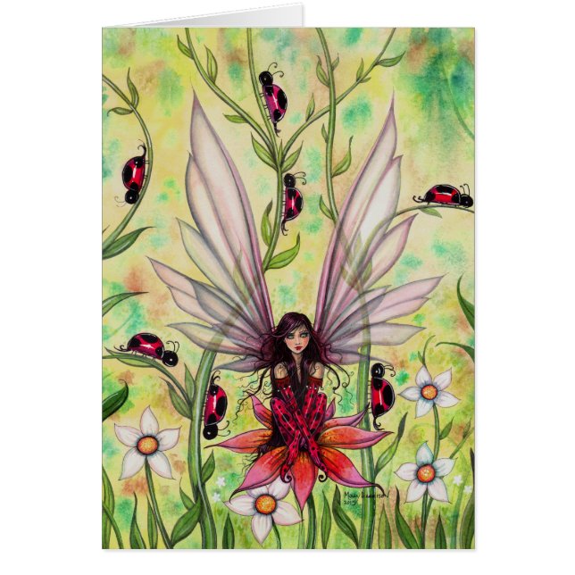 Ladybug Fairy Fantasi Konsthantläggning Hälsningskort (Framsidan)