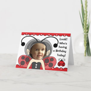Ladybug Fairy Princess Girls PHOTO Birthday Card Kort