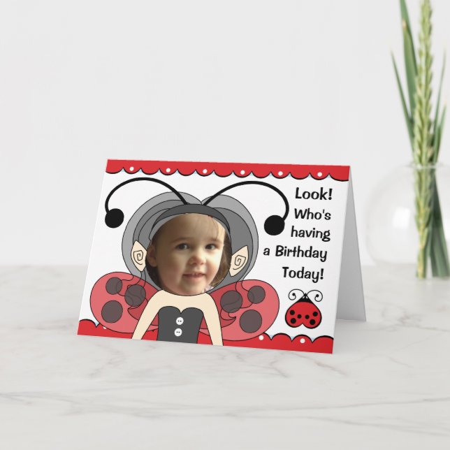 Ladybug Fairy Princess Girls PHOTO Birthday Card Kort (Framsida)
