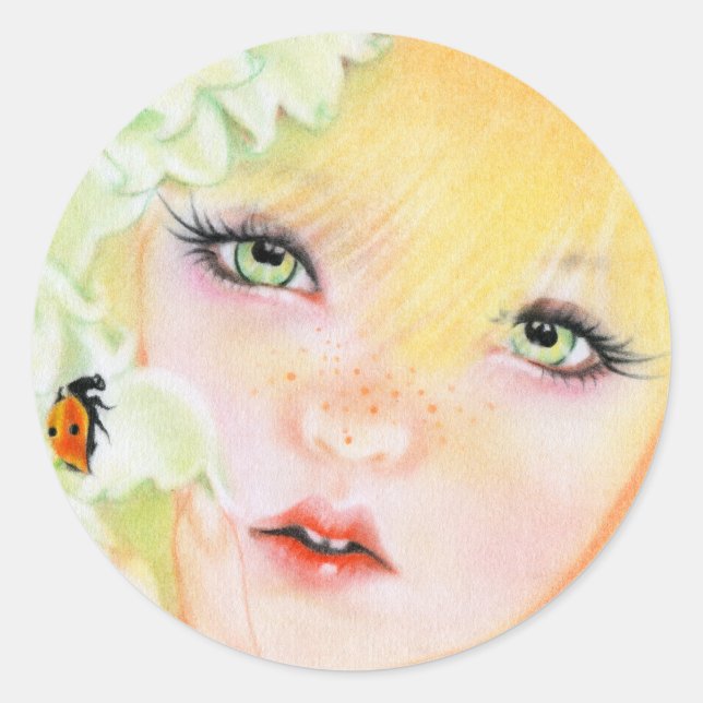 Ladybug fairy runt klistermärke (Framsida)