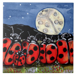 Ladybug Family Måne Nattdesign 6" Tile Trivet Kakelplatta