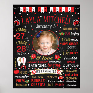 Ladybug First Birthday chalkboard-skylt Poster