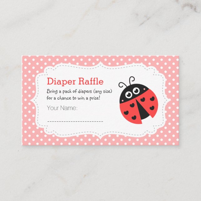 Ladybug Flicka Shower Raffle Biljett Tilläggskort (Framsida)