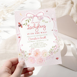 Ladybug Floral Girl Baby Shower Invitation Inbjudningar