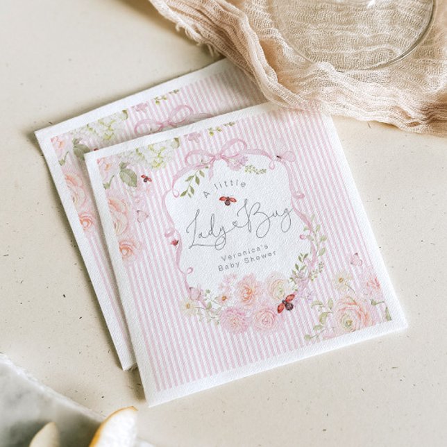 LadyBug Floral Pink Bow Baby Shower Napkins Pappersservett (Skapare uppladdad)