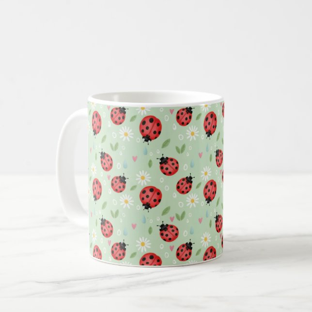 Ladybug Flower Pattern Kaffemugg (Framsida vänster)