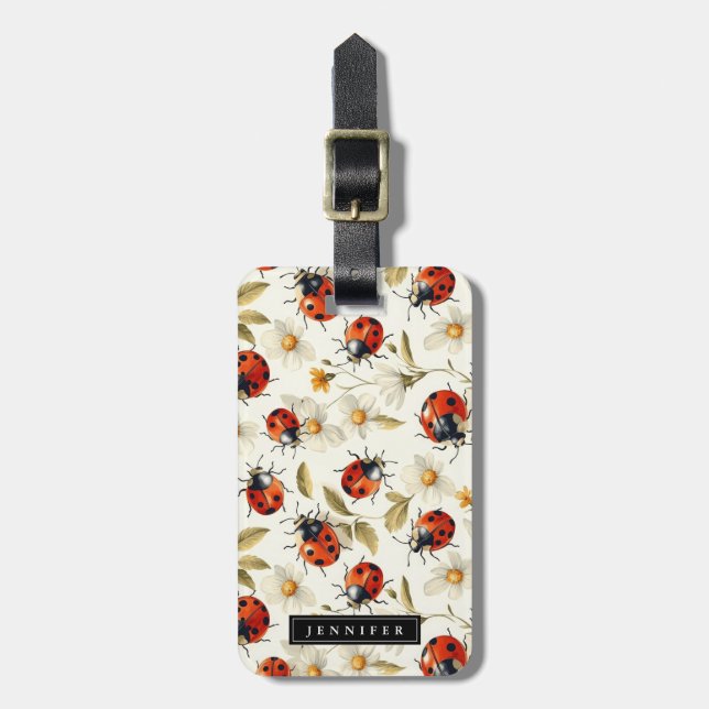 Ladybug Flowers Luggage Tag Bagagebricka (Vertikal Framsida)