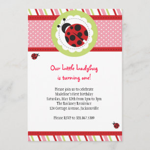 Ladybug födelsedagsinbjudan inbjudningar
