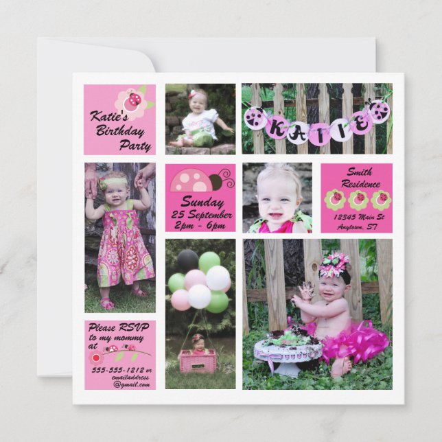 Ladybug födelsedagsinbjudan inbjudningar (Framsida)