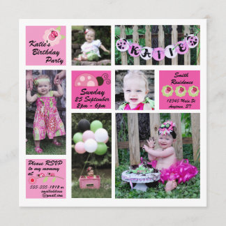 Ladybug födelsedagsinbjudan inbjudningar