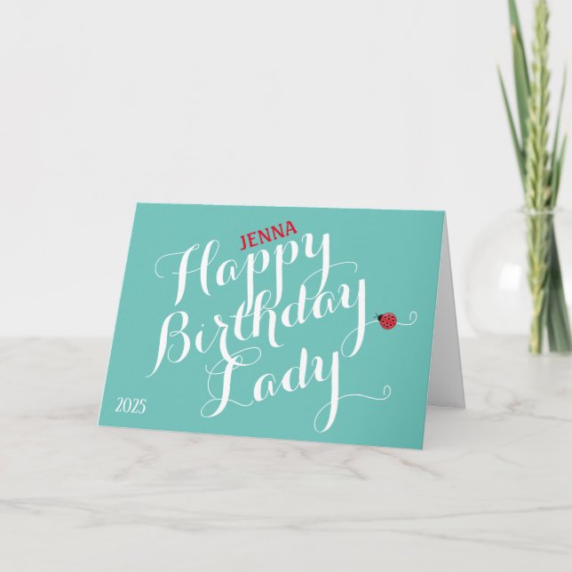 Ladybug Folded Birthday Card (turkos) Kort (Framsida)