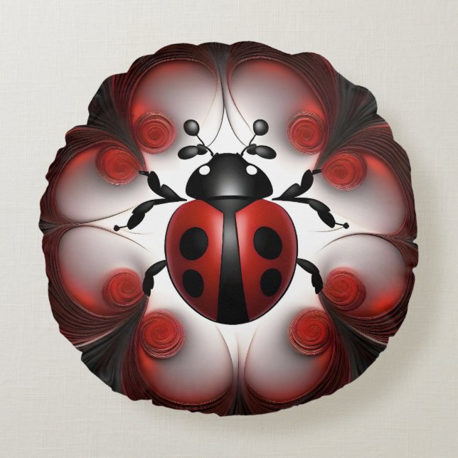 Ladybug Fractal Art. Rund Kudde (Framsidan)