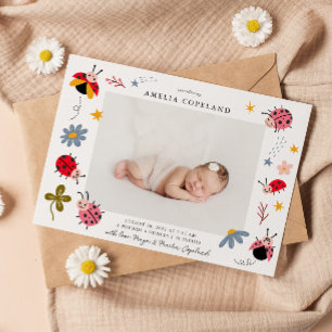 Ladybug Girl Baby Photo Birth Notice Meddelande