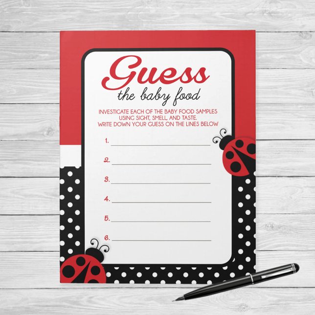 Ladybug gissar Baby Food Game Responspaket Pack Anteckningsblock (Ladybug Guess The Baby Food Baby Shower Game)