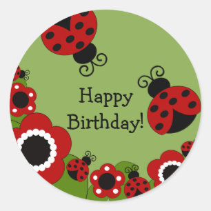 Ladybug Grattis på födelsedagen Sticker Runt Klistermärke