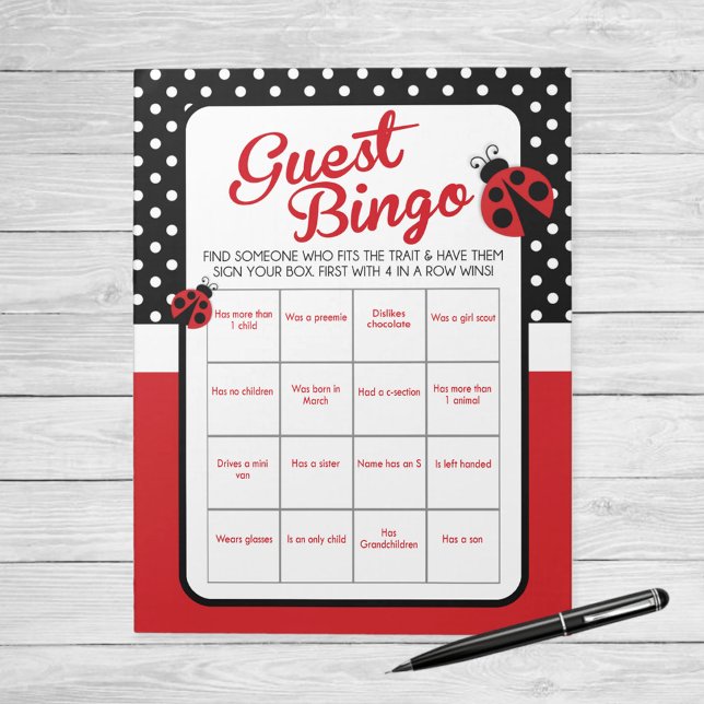 Ladybug Guest Bingo Baby Shower Game Pack Anteckningsblock (Ladybug Guest Bingo Baby Shower Game . Get to know your guests in style!)
