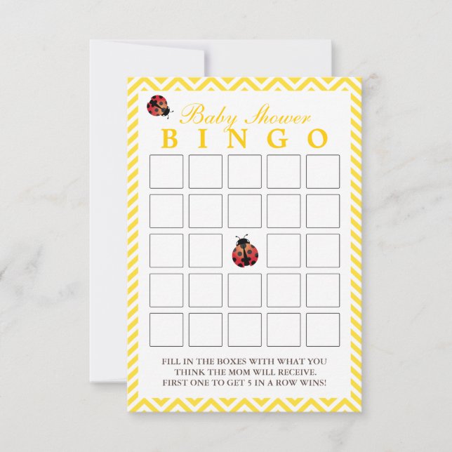 Ladybug Gult Chevron Baby Shower Bingo Cards (Framsida)