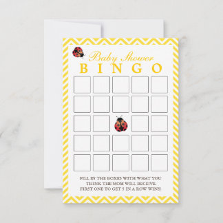 Ladybug Gult Chevron Baby Shower Bingo Cards