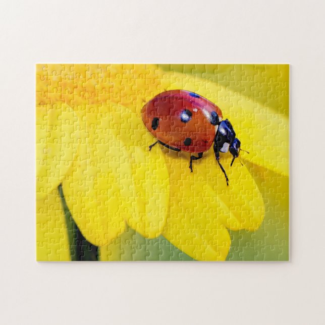 Ladybug Gult Flower Photo Puzzle Pussel (Horisontell)
