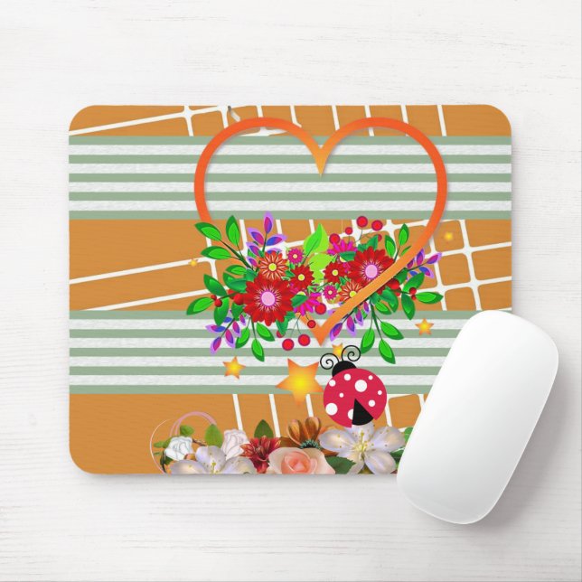 Ladybug Hearts Blommigt Mouse Pad! Muspets Musmatta (Med mus)