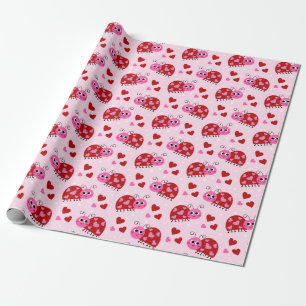 Ladybug Hearts Mönster Rosa Presentpapper
