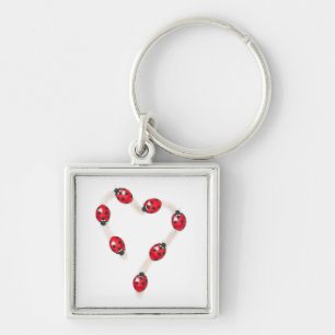 Ladybug-Hjärtnyckelring Fyrkantig Silverfärgad Nyckelring