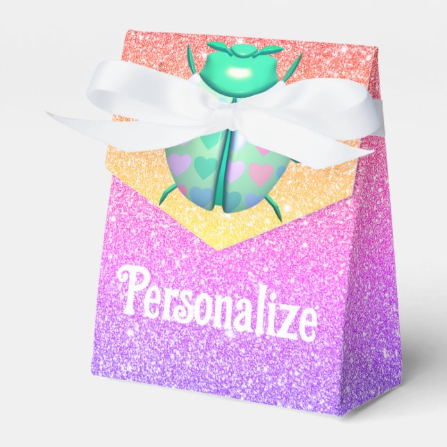 Ladybug hjärtsöt glitter-utseendegradient presentaskar (Framsidan Sidan)