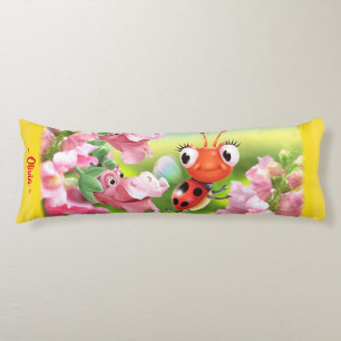 Ladybug i blomsterträdgård. Gult Giant-anpassnings Kroppskudde