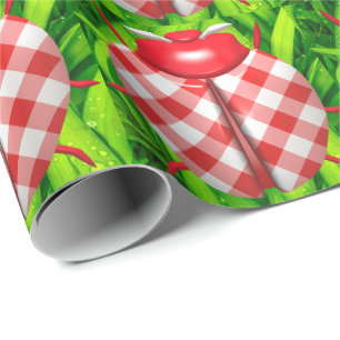 Ladybug i gräs gingham check söt röd grönt presentpapper