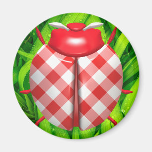 Ladybug i gräs gingham check söt röd magnet