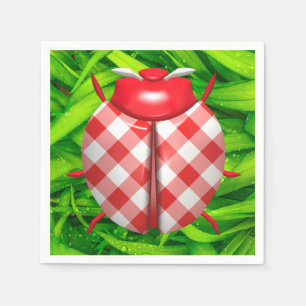 Ladybug i grönt gräs röd gingham check söt pappersservett