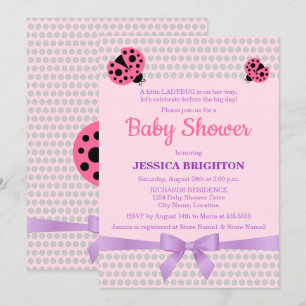 Ladybug i Rosa och Lavender Ribbon Baby Shower Inbjudningar