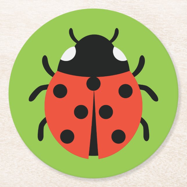 Ladybug Illustration Underlägg Papper Rund (Framsidan)