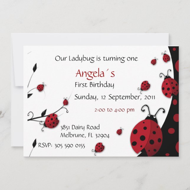 Ladybug Inbjudan Flicka Födelsedagsfest (Framsida)