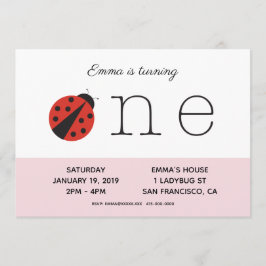 Ladybug inbjudan om första födelsedag på rosa