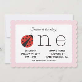 Ladybug inbjudan om första födelsedag på rosa