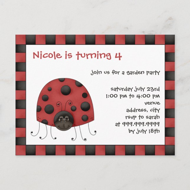 Ladybug ・ Inbjudan på födelsedagen Vykort (Framsida)